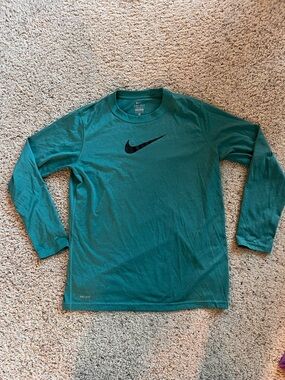 Nike Long Sleeve Dri-FIT Tee in Teal with Black Swoosh